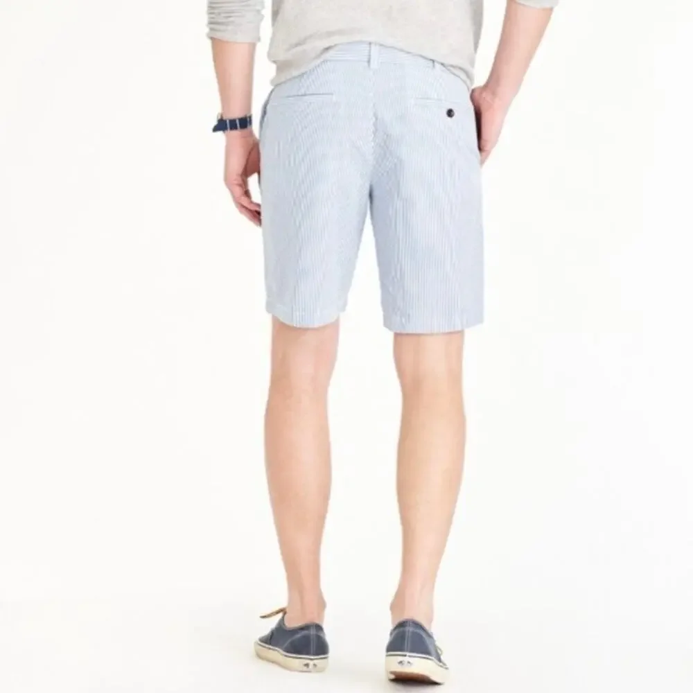 NWOT J CREW Shorts Men 34 9” Inseam Stripe Blue White Seersucker 4 Pocket Cotton